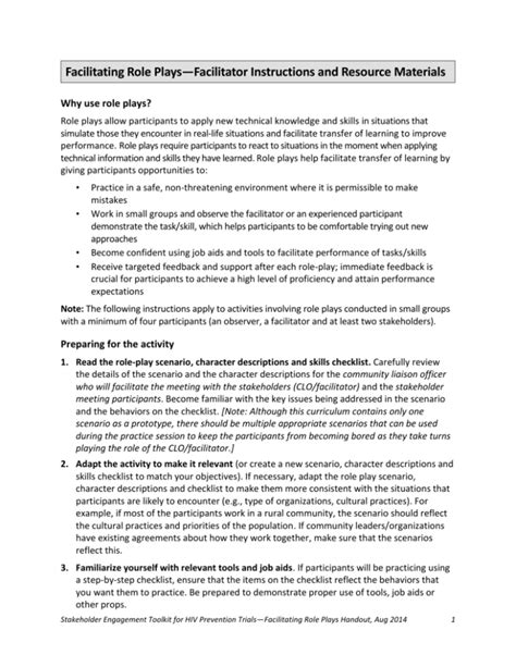 role play bdscr|Facilitating Role Plays—Facilitator Instructions and Resource .